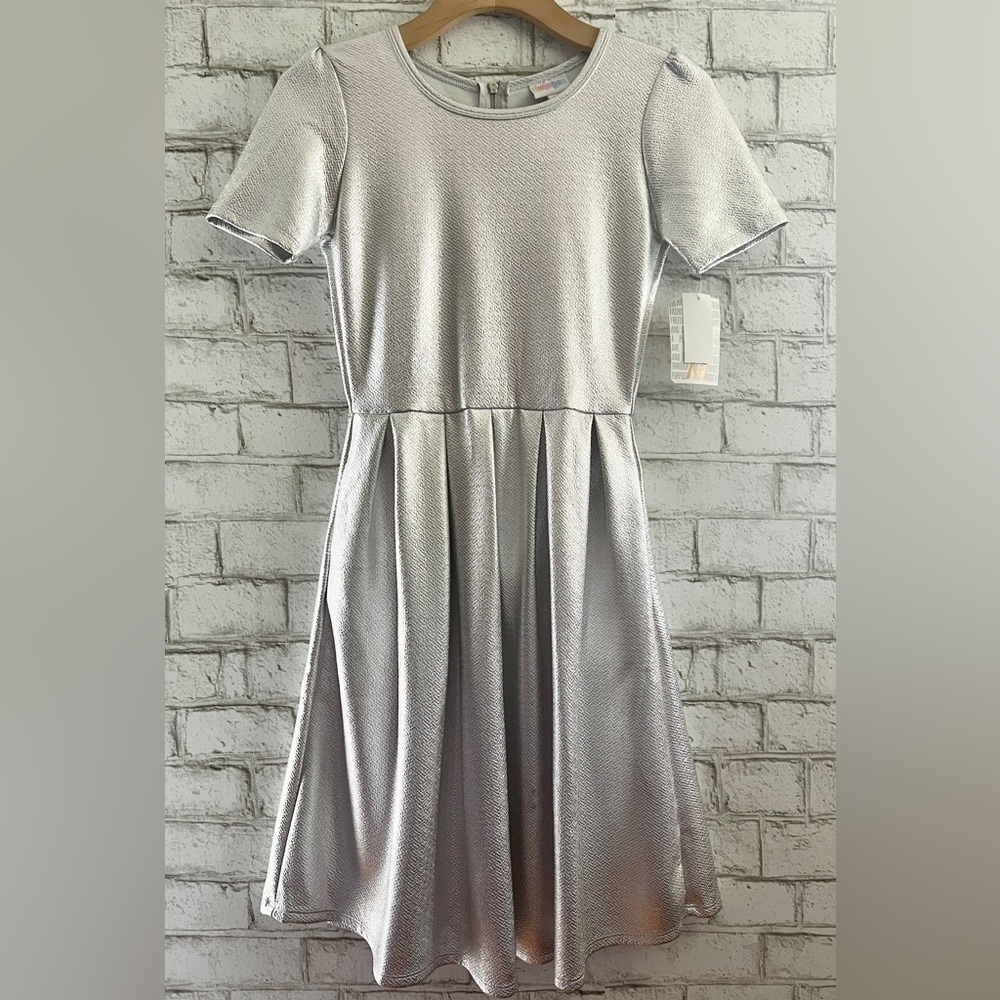 NWT Stretchy Pocket Dress LuLaRoe Elegant Amelia size XS Solid Silver Foil
